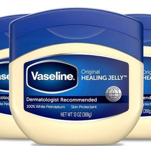 lot 57959 image: Vaseline Petroleum Jelly Original 1 Count Provides Dry Skin Relief and Protects Minor Cuts Dermatologist Recommended and Locks In Moisture 13oz - Retail $5