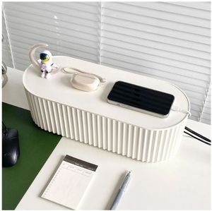 lot 57973 image: White Cable Management Box, Plastic Cable Box Organizer with Lid for Wire, Power Strip, Surge Protector, Extension Cords Hider Cover Under Home Office Desk and Floor (Large) - Retail $28