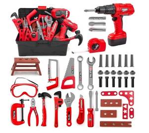 lot 57974 image: Kids Tool Set �� 48 Piece Toddler Tool Set with Electronic Toy Drill& Tool Box, Pretend Play Toys for Kids, Construction Kits Toys for Kids Ages 3 4 5 Years Old, Toddler Boy - Retail $28