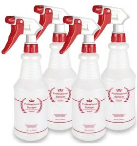 lot 57979 image: Plastic Spray Bottle (4 Pack, 24 Oz, All-Purpose) Heavy Duty Spraying Bottles Leak Proof Mist Empty Water Bottle for Cleaning Solution Planting Pet with Adjustable Nozzle and Measurements - Retail $14