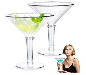 lot 57981 image: Unbreakable Giant Martini Glasses set of 2, 48 oz Plastic Cocktail Glasses, Jumbo, Reusable, BPA Free, Detachable, Perfect for Picnic, Beach & Patio Party, Appetizers, Birthday, Wedding and All Events PURPLE NOT CLEAR - Retail $29
