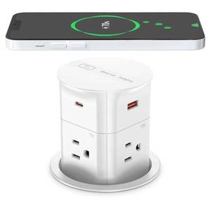 ANNQUAN 3.15 Pop Up Countertop Outlet with 15W Wireless Charger,Max 20W Power Delivery,800J Surge Protection, Pop Up Electrical Outlet with 4 Outlets 4 USB Ports for Home Office(ETL Listed) - Retail: $80"