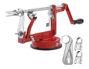 lot 57986 image: Apple Peeler Corer, Long lasting Chrome Cast Magnesium Alloy Apple Peeler Slicer Corer with Stainless Steel Blades and Powerful Suction Base for Apples and Potato(Red) - Retail $22
