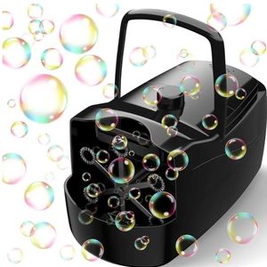 lot 57987 image: Bubble Machine, Automatic 18000 Per Minute Big Bubbles Blower Maker for Kids Toddlers with 2 Speeds, 6 Wands, Operated by Plugin or Batteries for OutdoorIndoor Birthday Parties,Wedding (Black) - Retail $27