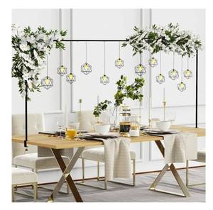 lot 57991 image: Over The Table Rod Stand with Clamps Black 13-42 Tall 29-98 Length Adjustable Metal Table Arch Hanging Rod Stand for Party Wedding Anniversary Christmas Decoration INSTRUCTIONS TORN - Retail $31