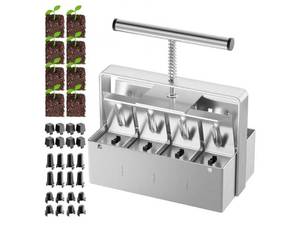 lot 57997 image: Soil Blocker, 8 Cell Soil Block Maker 2 Inch with 3 Sizes Seed Pins, 2024 Seed Handheld Block Maker with Comfortable Handle, Garden Blocking Tools for Seedings, Cuttings, Greenhouses - Retail $30