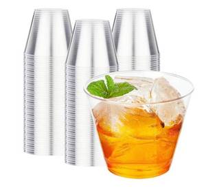 lot 57998 image: 200 Pack 9 oz Clear Plastic Cups for Party, Disposable Clear Cup, Disposable Cups, Wine Glasses Cups, Plastic Cocktail Glasses - Retail $24