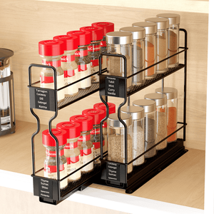 lot 58002 image: Pull Out Spice Rack Organizer with Labels  2 Drawers 2-Tier  5.2  W x10.75 D x10 H - Retail $40
