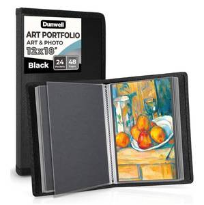 lot 58026 image: 12x18 Art Portfolio Binder with Mounting Paper (Black), Large Portfolio Folder for Artwork Storage, 24 Clear Sleeves Display 48 Pages, 12 x 18 Presentation Book - Retail $28