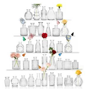 lot 58029 image: Clear Glass Bud Vase Set of 36 Pcs, Small Bud Vases in Bulk,Glass Crystal Flower Vases Table Centerpieces for Party Event Wedding Decor Baby Shower Decorations (Clear, 36 Pcs) - Retail $33
