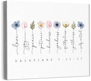 lot 58031 image: Floral Fruit Of The Spirit Scripture Bible Verses Wall Art Decor, Galatians 5 22-23 Bible Decor for Prayer Room, Serenity Prayer Wall Art 11x14 framed - Retail $15