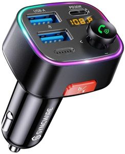 lot 58046 image: Bluetooth 5.4 FM Transmitter Car Adapter 48W (PD 36W & 12W) Light Switch HiFi Bass Sound Fast Charging Wireless Radio Music Adapter LED Display Hands-Free Calling Support USB Drive - Retail $25