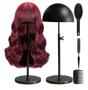 lot 58050 image: Wig Stand 1Pack Full-Iron Black Wigs Head Adjustable High 12.2����-22.5���� Wig Head Stands,Wig Holder for Display Storage Styling, Sturdy Wigs Stand with Head - Retail $25