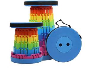 lot 19507 image: JAEMEYEM Collapsible Telescoping Camping Stool with Carry Bag - Retail $15