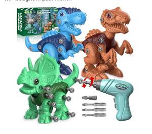 lot 19511 image: Laradola 3 Pack Dinosaur Construction Building Set with Electric Drill - Retail $15
