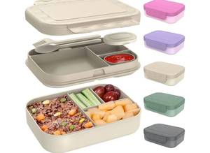 lot 19521 image: Caperci Stackable Bento Lunch Box with 4 Compartments and Utensils - Retail $15