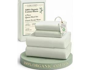 lot 19540 image: LANE LINEN Organic Cotton Queen Sheet Set - Retail $45