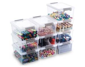lot 24005 image: Citylife 1.3 QT 10 Pack Small Storage Bins Plastic Storage Container Stackable Box with Lids for Organizing, Clear White - Retail $35