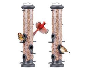 lot 24014 image: Kingsyard 2 Pack Tube Feeders with 6 Feeding Ports for Outdoors Hanging, Premium Hard Plastic Weatherproof & Steel Hanger, Attracting for Wild Birds (Black) - Retail $22