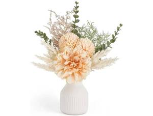 lot 24016 image: Mkono Small Artificial Flowers in Ceramic Vase 12.5 Centerpieces Coffee Table Decor, Silk Flower Arrangements for Home Decor Indoor Fake Flower Bouquet for Bathroom Dining Room Kitchen Champagne - Retail $22