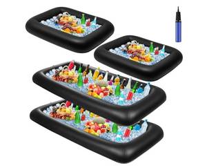 lot 24018 image: Leitee 4 Pcs Inflatable Ice Serving Bars Buffet Serving Tray Drink Cooler for Pool Party Inflatable Ice Tray Floating Food Drink Containers with Drain Plug and a Hand Pump, 2 Sizes - Retail $27