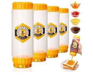 lot 24026 image: SiliFine 4 Pcs Honey Dispenser No-drip with Lid, Honey & Syrup Squeeze Bottle, Refillable Condiment Bottle Bpa-free, More Hygienic for Sauces Ketchup Kitchen Pancakes Salad Dressings (18 oz) - Retail $19