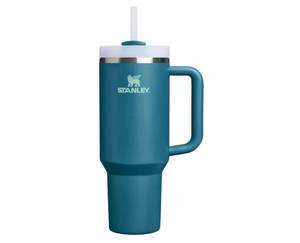 lot 24031 image: STANLEY Quencher H2.0 Tumbler with Handle and Straw 40 oz  Flowstate 3-Position Lid  Cup Holder Compatible for Travel  Insulated Stainless Steel Cup  BPA-Free  Coastal Teal - Retail $35