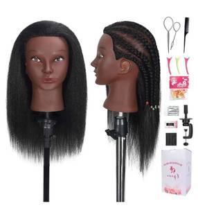 lot 24032 image: Mannequin Head Human Hair with 100% Real Hair Cosmetology Mannequin Doll Head for Hairdresser Practice Braiding Hairstyling with Free Table Clamp Stand (16 Inch) - Retail $30