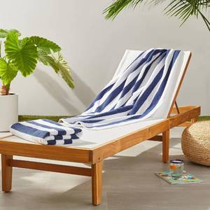 lot 24045 image: Amazon Basics 100% Cotton Soft & Absorbent Beach Towels, Cabana Stripe, Fast Drying, Machine Washable, Large 30 in x 60 in, Navy Blue, 2-Pack - Retail $23