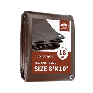 lot 24046 image: RAINDEWAY Brown Tarp 8x10 Feet Tarps Super Heavy Duty Waterproof-18 Mil,Multipurpose Poly Tarp Cover with Grommets and Reinforced Edges,Rip and Tear Resistant,Durable - Retail $27