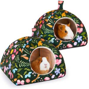 lot 25339 image: Glittme Guinea Pig Hideout 2Pack Guinea Pig Bed with Soft Pads Washable Guinea Pig House with Non-Slip Bottom Rabbit Hideout for Guinea Pig, Ferrets, Hamster, Guinea Pig Accessories, S