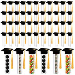 lot 25348 image: Didaey 50 Set 2026 Graduation Gumball Tubes Graduation Party Favors Including 50 Pcs Candy Container and 50 Pcs Mini Caps with Gold Tassels Set for Grad Party Guests Supplies(Black) - Retail $26