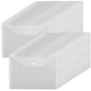 lot 25349 image: JIKIOU 30pcs Plastic Envelopes, Clear Reusable Poly Envelope Waterproof File Folder with Snap Button, Us LetterA4 Size - Retail $14
