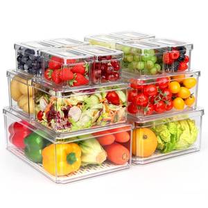 lot 25362 image: 14 Pack Fridge Organizer, Stackable Refrigerator Organizer Bins with Lids PBA-Free, Clear Fridge Organizers and Storage for Kitchen, Countertops, Cabinets, Fridge, Drinks, Fruits, Vegetable, Cereals - Retail $36