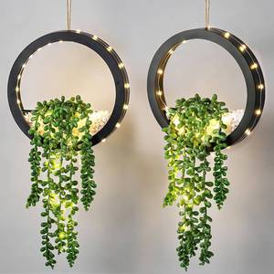 lot 25371 image: Der Rose 2 Pack Lighted Hanging Plants, Artificial String of Pearls Succulents with Warm LED Lights, Aesthetic Fake Plants for Black Bathroom Bedroom Living Room Wall Decor, Party & Gift for Women - Retail $23