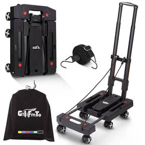 lot 25377 image: Folding Hand Truck Lightweight Hand Truck Dolly Foldable,Luggage cart with 6 Rotate Wheels, Utility Cart with Adjustable Handle,Collapsible Dolly for Moving (Black) - Retail $39