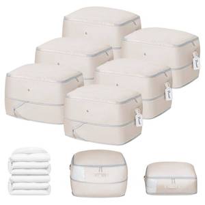 lot 25390 image: DIMJ Comforter Storage Bag 6 Pack - Blanket Storage Organizer Compression Bags, Large Capacity Ultra Space Saving Self Compression Organize for Bedding, Pillow, Duvet, Sheet Storage with Zipper Window - Retail $41