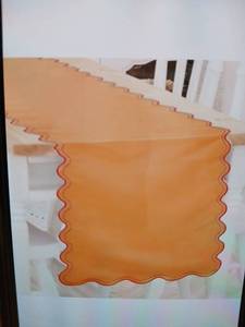 lot 27853 image: Scalloped Edge Table Runner 15x70in Orange Pink