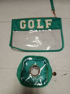 lot 27873 image: Green Golf Clear Stadium Bag Set with Wristlet - Retail $15