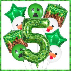 lot 27919 image: FJZEPIN 40 Inch Giant Green Pixel Miner Themed Number Foil Balloons, Mining Green Birthday Party Decorations Bundle 0-9 Optional Kids Anniversary Balloon Party Supplies (Number 5) - Retail $10