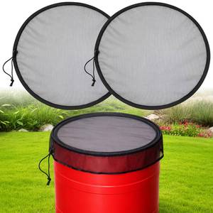 lot 27933 image: 2Pcs Mesh Cover for Rain Barrels - 23.6in Rain Barrel Netting with Drawstring - Water Collection Buckets Tank Protector Screen for Preventing Fallen Leaves in Outdoor Garden Eaves - Retail $7