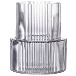 lot 27936 image: YANWE1 Black Glass Vase, Ribbed Glass Vase for Tulips, Flower Vases for Bouquet, Black Modern Vases for Living Room, Dining Table, Entryway, Mantle, Shelf, Wedding, Office, 7.5 Inches - Retail $33