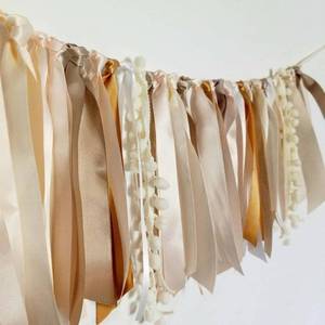 lot 27939 image: XunYee 6.6 ft Neutral Baby Shower Ribbon Banner Decorations Boho Ribbon Garland Rustic Neutral Baby Shower Backdrop Gender Reveal Birthday Party Supplies - Retail $14