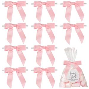 lot 27940 image: AIMUDI Baby Pink Satin Ribbon Bows 2.5 Pre-Tied Twist Tie Bows for Treat Bags Candies Cake Pops Gift Wrapping Baby Shower Wedding Birthday Party Favors 50 PCs - Retail $12