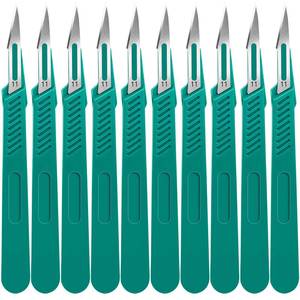 lot 27952 image: 10 PCS Scalpel Blades with #11 Scalpels Surgical Blades,Disposable Blades with Protective Cover,Laboratory Blade-Lab Knives- Carving Blades with Handle-Art Blades Practicing Cutting-Crafts & More - Retail $8