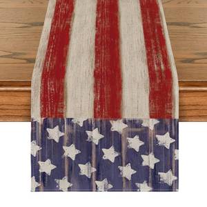 lot 27960 image: Artoid Mode American Flag Stars and Stripes 4th of July Table Runner,Memorial Day Kitchen Dining Table Decoration for Home Party Decor 13x60 Inch - Retail $10