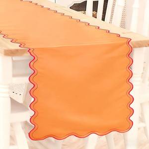 lot 27962 image: FYSUIMU Scalloped Table Runner 15 x 70 Inch Fall Embroidery Edge Orange Pink Neutral Rustic Dining Decor for Thanksgiving Home Kitchen Farmhouse Party Decoration - Retail $10