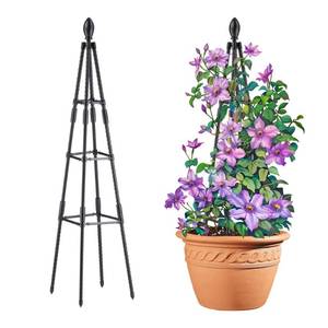 lot 27970 image: AlisisFores 4 Ft Tower Obelisk Trellis for Potted Climbing Plants, Garden Trellis Rustproof Plastic Coated Metal Plant Support for Vegetables, Vines and Rose Bushes - Retail $18