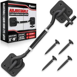 lot 42987 image: Upgrade Adjustable 6-10 Cabin Hook Eye Latch Gate, Heavy Duty 4 Mounting Points Bracket, Barn Door Lock Latch, Durable Door Swivel Window Hook Lock for Sliding Door, Outdoor, Window, Cabinet - Retail $10