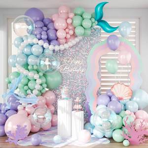 lot 42989 image: CROSSFINGERS Mermaid Balloon Garland Arch Kit,145pcs Purple Pastel Pink light Blue Balloons with Mermaid Tails Foil Balloons for Birthday Gender Reveal Baby Shower Ocean Themed Party Decorations - Retail $10